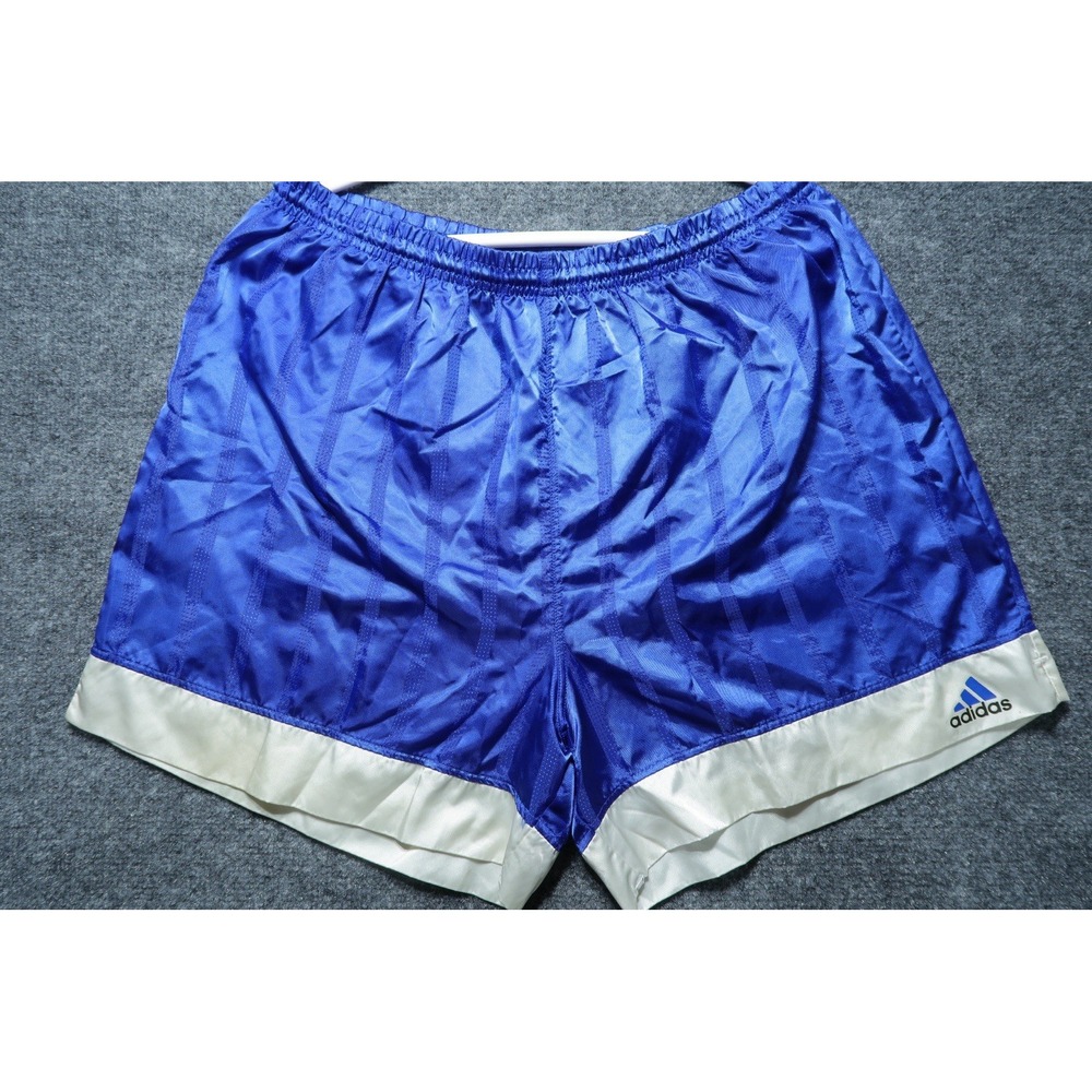 Vintage 90s Adidas Shorts Mens L Made USA Blue White Nylon Shiny Running 235314